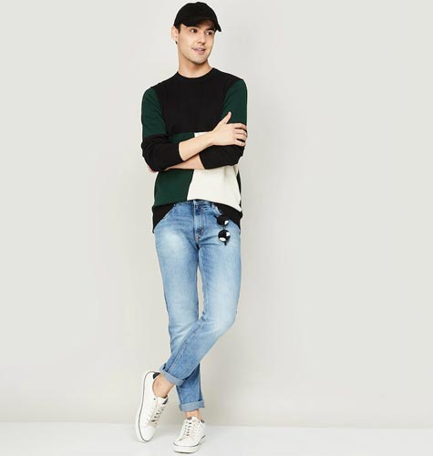 Men Blue Skinny Fit Low Distress Heavy Fade Cotton Jeans
